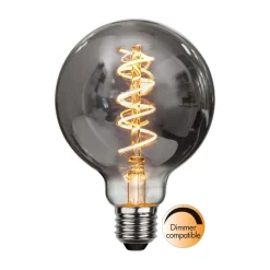 Dæmpbar Led-Pære|Filament Pære ^ STAR TRADING LED-filamentpære Spiral Filament, G95, E27, 2 W grå dæmpbar