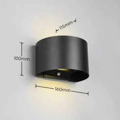 Væglampe Med Sensor ^ Reality Leuchten LED genopladelig udendørs væglampe Talent, sort, bredde 16 cm Sensor
