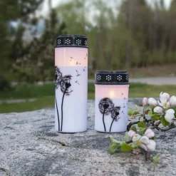 STAR TRADING Dekorationsbelysning > LED gravlys Mælkebøtte, 12 cm hvid/sort plast batteri