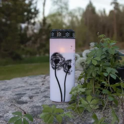 STAR TRADING Dekorationsbelysning > LED gravlys Mælkebøtte, 21 cm hvid/sort plast batteri