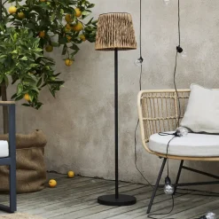 STAR TRADING Solcellelamper|Terrassebelysning > LED-gulvlampe Cesta 127 cm brun/sort plast/metal