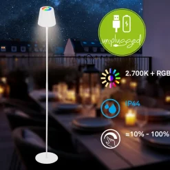 Gulvlamper ^ Briloner LED-gulvlampe Coloris, hvid, RGB, dæmper, IP44, USB