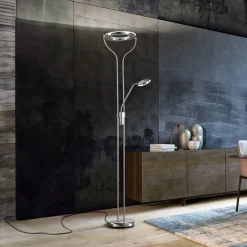 FISCHER & HONSEL Gulvlamper|Gulvlamper > LED-gulvlampe Davos, nikkelfarvet, højde 180 cm, 2 lyskilder, CCT
