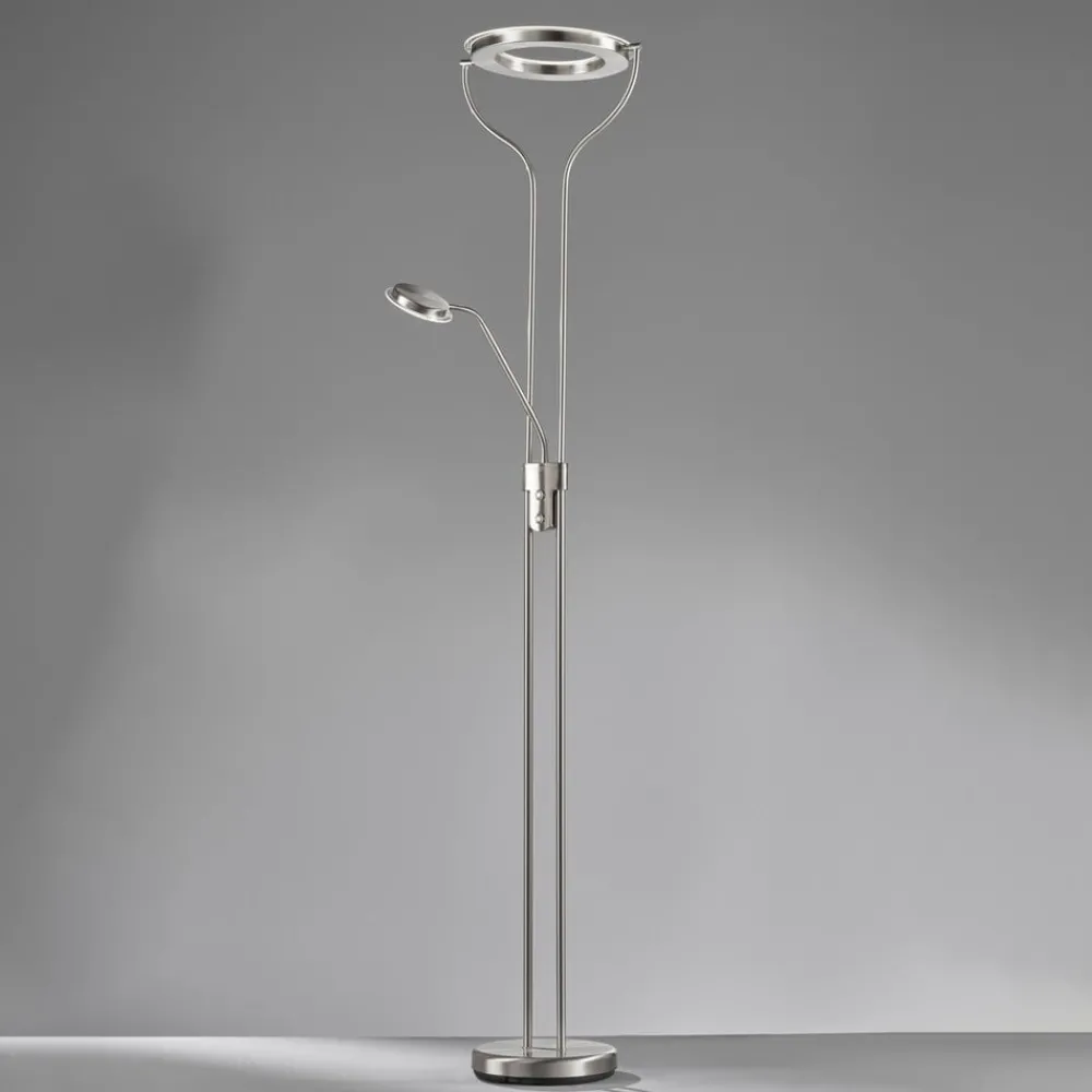 FISCHER & HONSEL Gulvlamper|Gulvlamper > LED-gulvlampe Davos, nikkelfarvet, højde 180 cm, 2 lyskilder, CCT