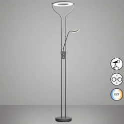FISCHER & HONSEL Gulvlamper|Gulvlamper > LED-gulvlampe Davos, sandgrå, højde 180 cm, 2 lyskilder, CCT
