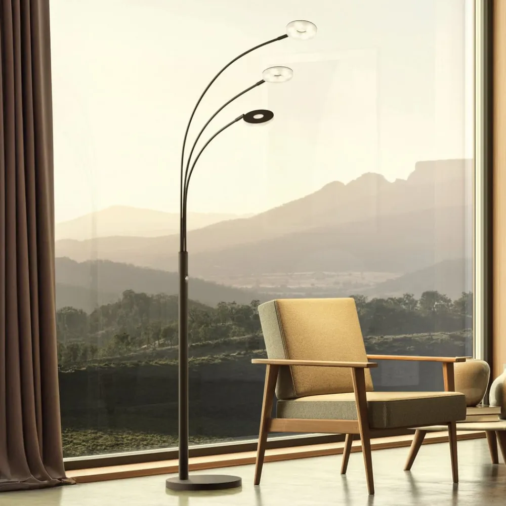 Gulvlamper|Gulvlamper ^ FISCHER & HONSEL LED-gulvlampe Dent, sort, 185 cm, metal, CCT, 3 lyskilder.