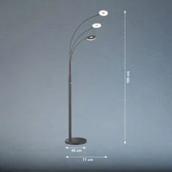 Gulvlamper|Gulvlamper ^ FISCHER & HONSEL LED-gulvlampe Dent, sort, 185 cm, metal, CCT, 3 lyskilder.