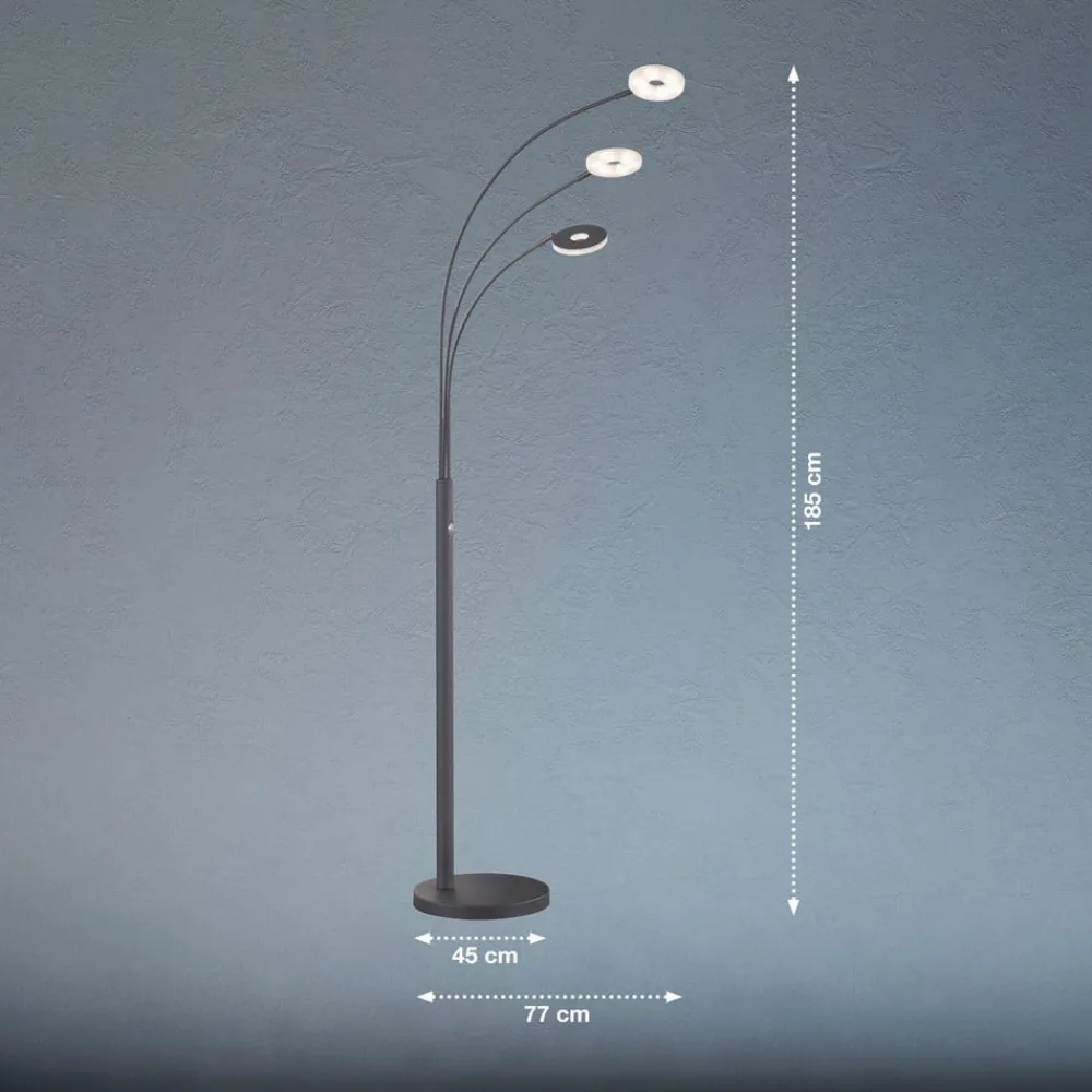 Gulvlamper|Gulvlamper ^ FISCHER & HONSEL LED-gulvlampe Dent, sort, 185 cm, metal, CCT, 3 lyskilder.
