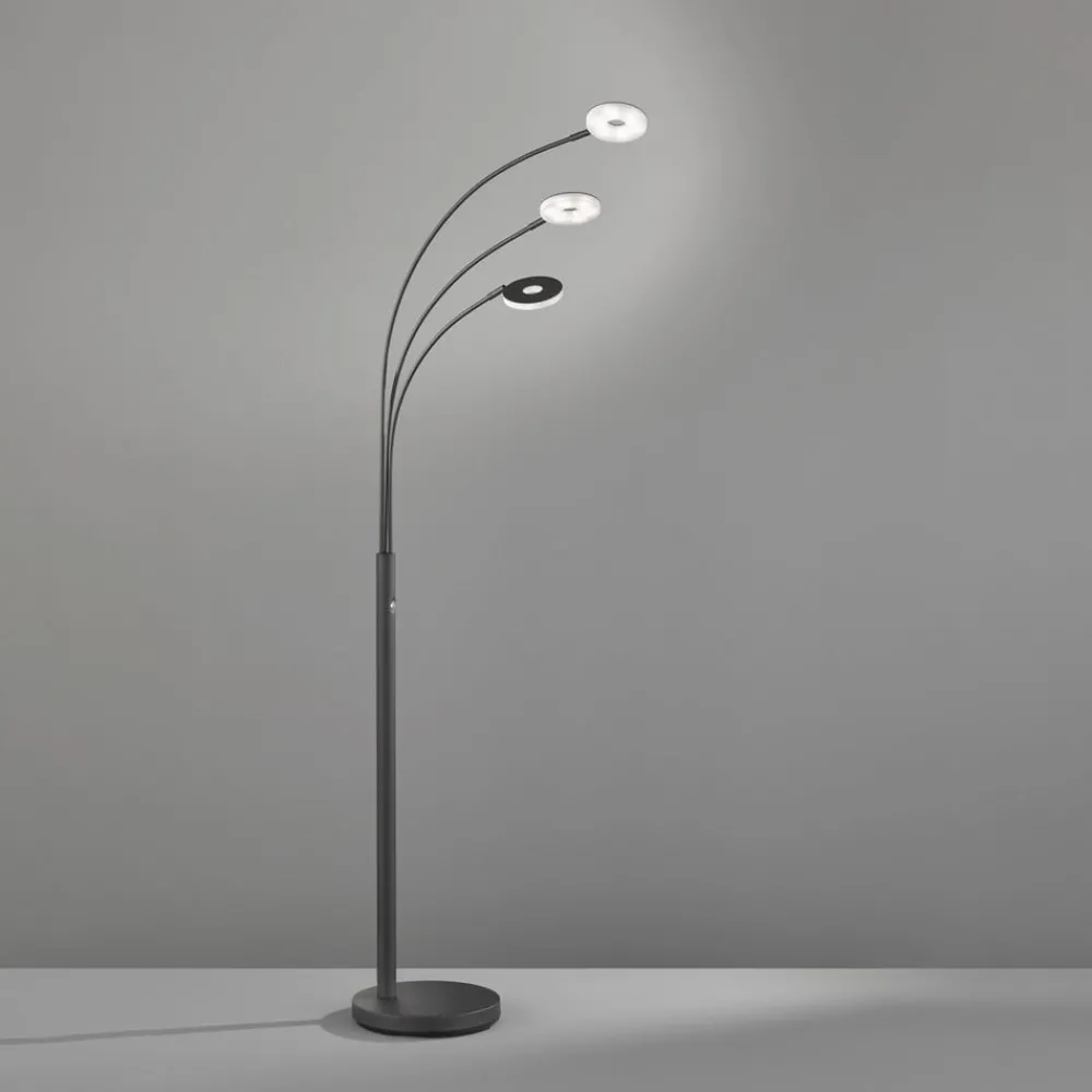 Gulvlamper|Gulvlamper ^ FISCHER & HONSEL LED-gulvlampe Dent, sort, 185 cm, metal, CCT, 3 lyskilder.