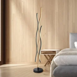 Globo Gulvlamper > LED-gulvlampe Geronimo, højde 135 cm, sort/trælook