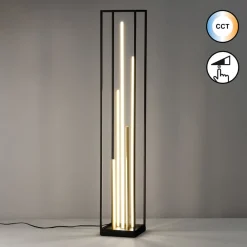 Gulvlamper ^ FISCHER & HONSEL LED-gulvlampe Grid, sort/guld, metal, CCT, dæmpbar