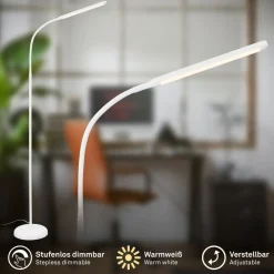 Briloner Arbejdsrum/Kontor|Gulvlamper > LED-gulvlampe Mura, hvid, højde 170 cm, metal, touch-dimmer