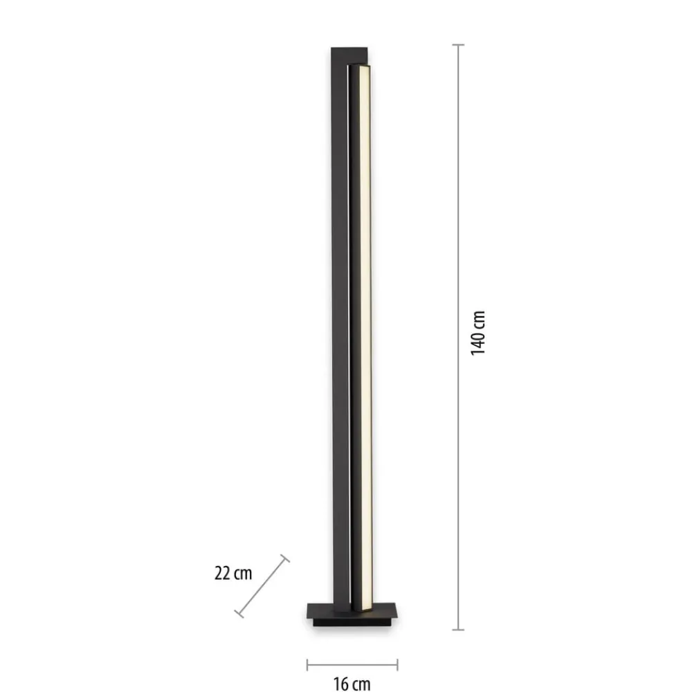 Gulvlamper ^ PURE LED-gulvlampe Lines, antracit, fjernbetjening, 140 cm