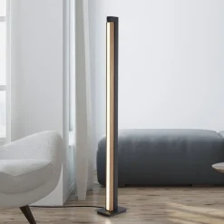 PURE Gulvlamper|Gulvlamper > LED-gulvlampe Lines, sort, træ, fjernbetjening, 140 cm