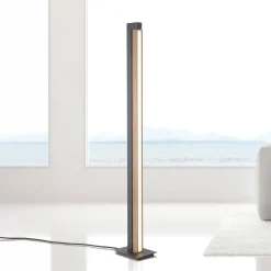 PURE Gulvlamper|Gulvlamper > LED-gulvlampe Lines, sort, træ, fjernbetjening, 140 cm