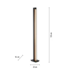PURE Gulvlamper|Gulvlamper > LED-gulvlampe Lines, sort, træ, fjernbetjening, 140 cm