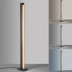 PURE Gulvlamper|Gulvlamper > LED-gulvlampe Lines, sort, træ, fjernbetjening, 140 cm