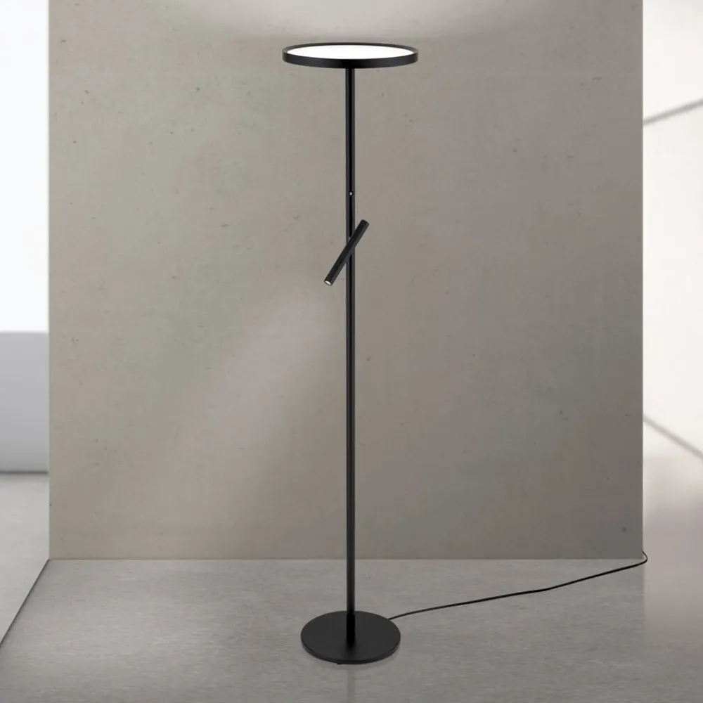 ORION Gulvlamper > LED-gulvlampe Teide, sort, metal, læselampe, dæmper