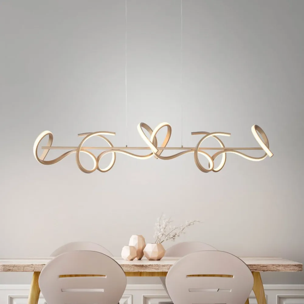 JUST LIGHT. GmbH Pendellamper|Pendellamper > LED-hængelampe Curls, messing, metal, 99 cm lang, dæmpbar