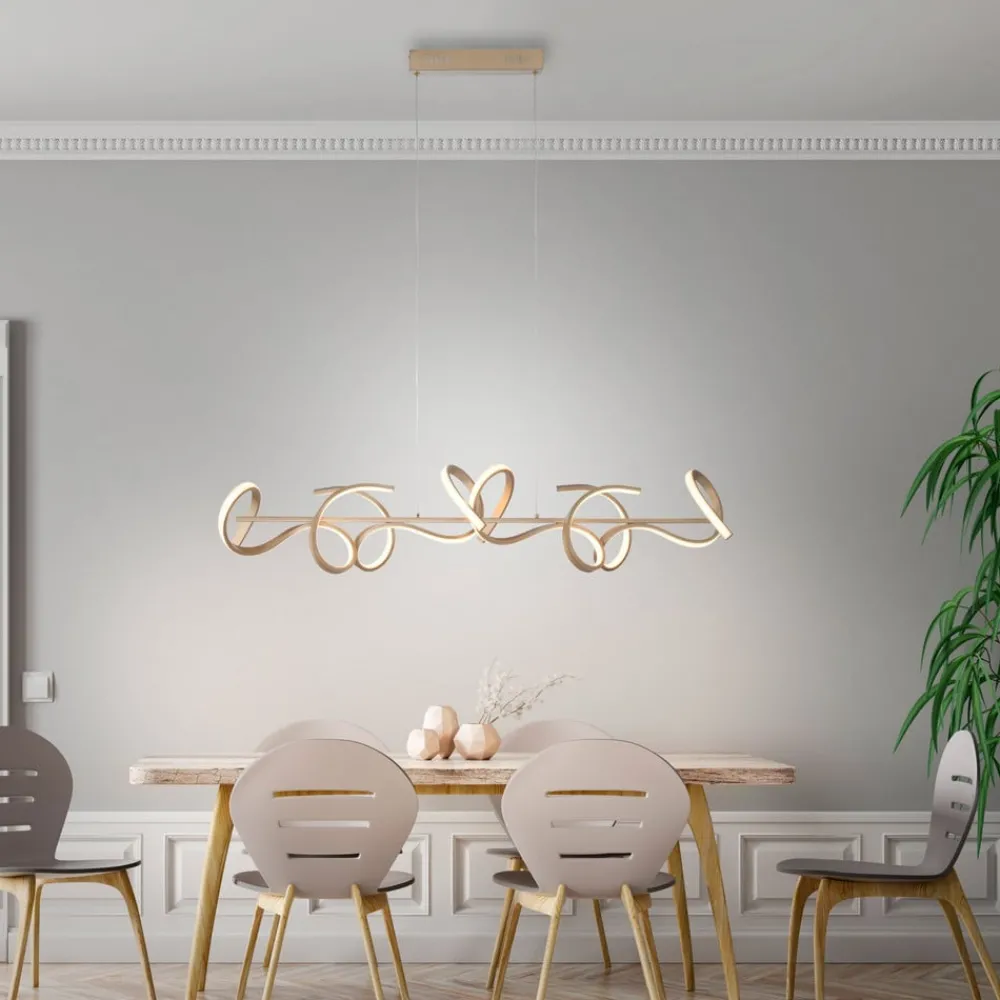 JUST LIGHT. GmbH Pendellamper|Pendellamper > LED-hængelampe Curls, messing, metal, 99 cm lang, dæmpbar