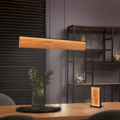 Trio Lighting Pendellamper > LED-hængelampe Kalea, længde 110 cm, træfarvet, træ