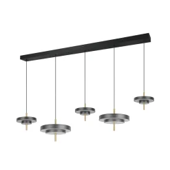 Pendellamper ^ Trio Lighting LED-hængelampe Keaton, sort/guldfarvet 140 cm CCT, 5 lyskilder