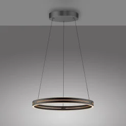 PURE Pendellamper > LED-hængelampe E-Loop, eg/sort perle, Ø 70 cm aluminium, CCT