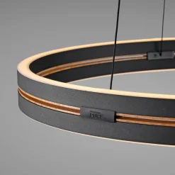 PURE Pendellamper > LED-hængelampe E-Loop, eg/sort perle, Ø 70 cm aluminium, CCT