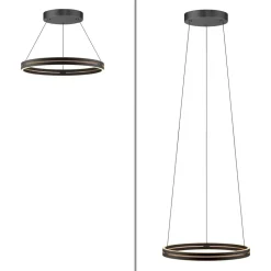 PURE Pendellamper > LED-hængelampe E-Loop, eg/sort perle, Ø 70 cm aluminium, CCT