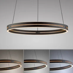 PURE Pendellamper > LED-hængelampe E-Loop, eg/sort perle, Ø 70 cm aluminium, CCT