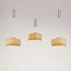 FISCHER & HONSEL Pendellamper > LED-hængelampe Shine-Wood, eg/nikkel, længde 100 cm 3 lyskilder.