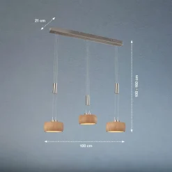 FISCHER & HONSEL Pendellamper > LED-hængelampe Shine-Wood, eg/nikkel, længde 100 cm 3 lyskilder.