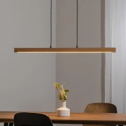 TK Lighting Pendellamper|Pendellamper > LED-hængelampe Teo, fyrretræ, længde 96 cm, træ, bjælkeform