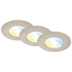 Loftlamper|Indbygningsspots ^ Briloner LED-indbygningsspot 7605 IP44 3er CTS nikkel mat