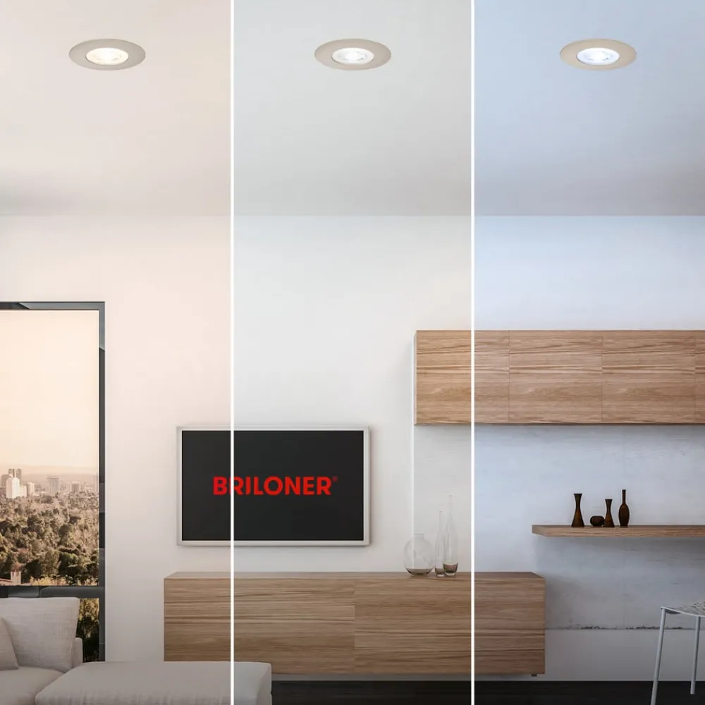Loftlamper|Indbygningsspots ^ Briloner LED-indbygningsspot 7605 IP44 3er CTS nikkel mat