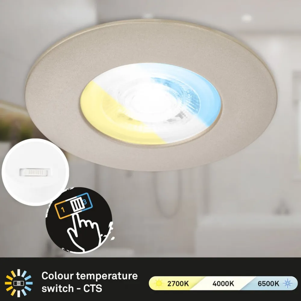 Loftlamper|Indbygningsspots ^ Briloner LED-indbygningsspot 7605 IP44 3er CTS nikkel mat