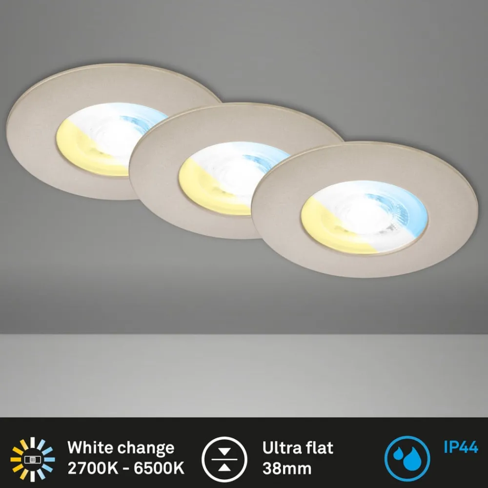 Loftlamper|Indbygningsspots ^ Briloner LED-indbygningsspot 7605 IP44 3er CTS nikkel mat