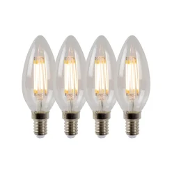Lucide Dæmpbar Led-Pære|Filament Pære > LED-kertepære E14 4W 2700K dæmpbar sæt med 4 stk