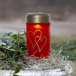 STAR TRADING Dekorationsbelysning|Solcellelamper > LED-lampe med jordspyd Hearty, rød/guld, 12 cm plast