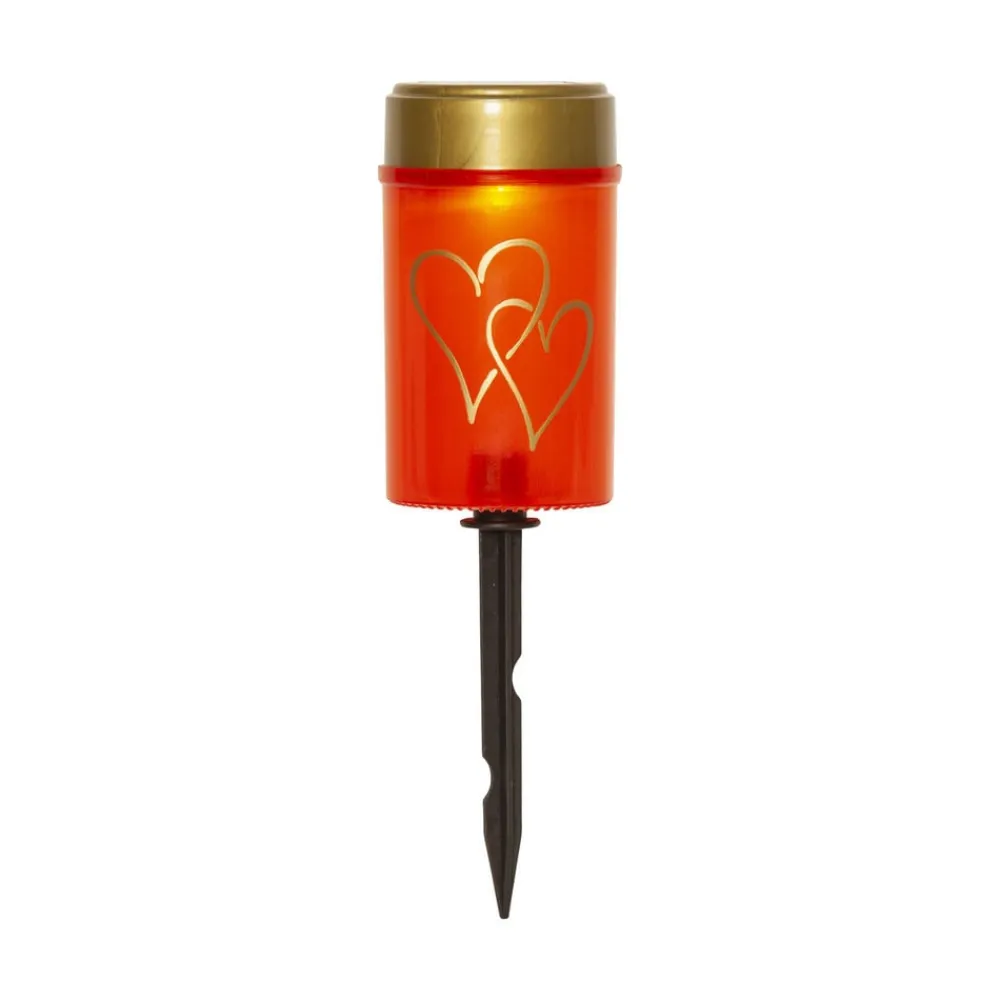 STAR TRADING Dekorationsbelysning|Solcellelamper > LED-lampe med jordspyd Hearty, rød/guld, 12 cm plast