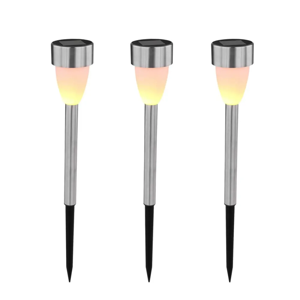 Globo Dekorationsbelysning|Solcellelamper > LED-lampe med jordspyd 33576-3, stål, 3 stk