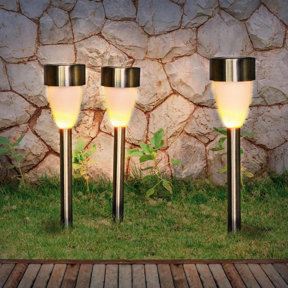Globo Dekorationsbelysning|Solcellelamper > LED-lampe med jordspyd 33576-3, stål, 3 stk