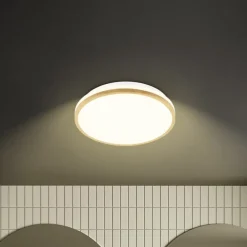 Briloner Loftlamper > LED-loftlampe Acorus, Ø 28 cm, hvid/træfarvet, IP44