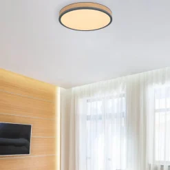 Gang|Loftlamper ^ Globo LED-loftlampe Doro, Ø 45 cm, mørk grafit/træ, træ, CCT