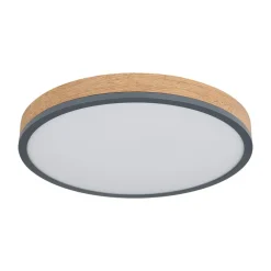 Gang|Loftlamper ^ Globo LED-loftlampe Doro, Ø 45 cm, mørk grafit/træ, træ, CCT