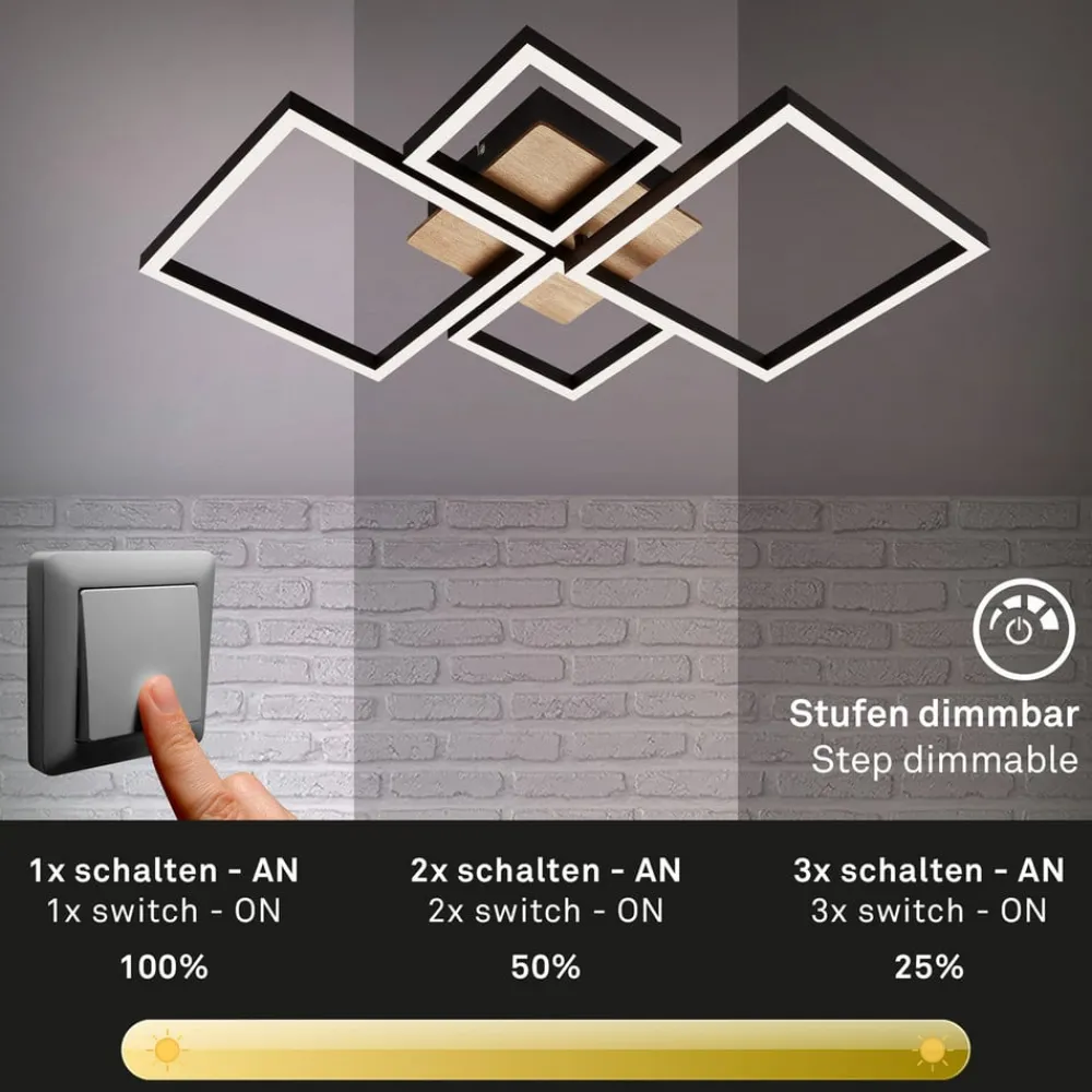 Briloner Loftlamper|Loftlamper > LED-loftslampe Frame, Step dim, 4-lys træ