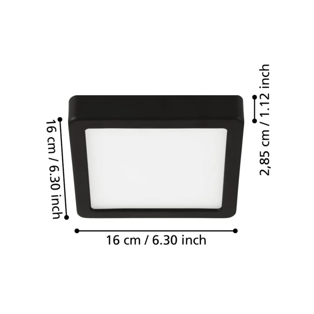 EGLO Loftlamper > LED-loftslampe Fueva 5 IP44 3000K sort 16x16cm