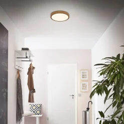 Gang|Loftlamper ^ Briloner LED-loftslampe Runa Wood trælook 3.000 K Ø28cm
