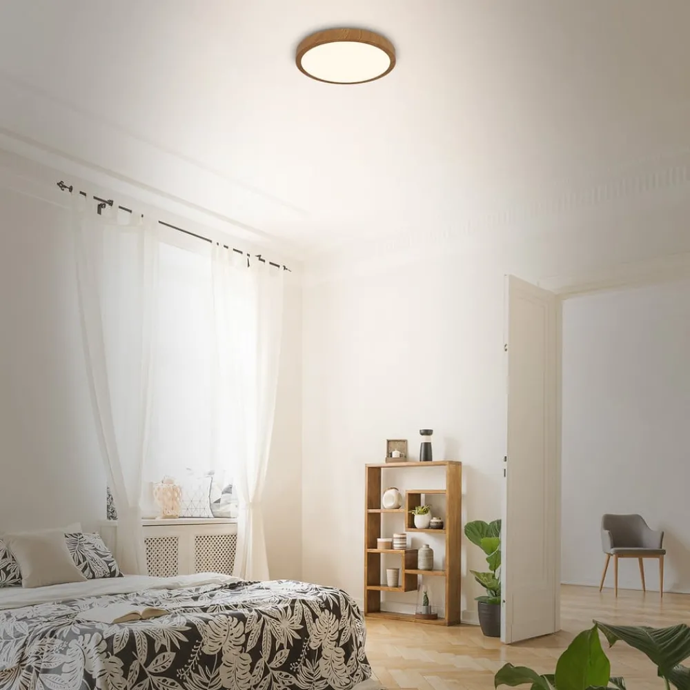 Gang|Loftlamper ^ Briloner LED-loftslampe Runa Wood trælook 3.000 K Ø28cm
