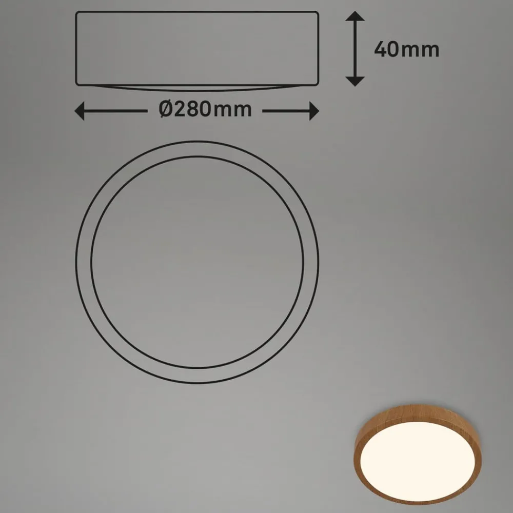 Gang|Loftlamper ^ Briloner LED-loftslampe Runa Wood trælook 3.000 K Ø28cm